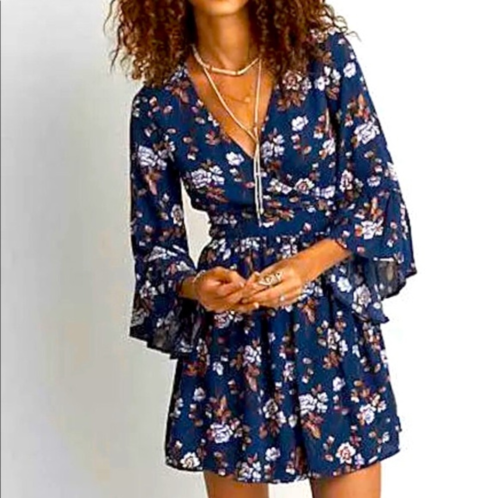 Floral Full Wrap Fit and Flare Dress